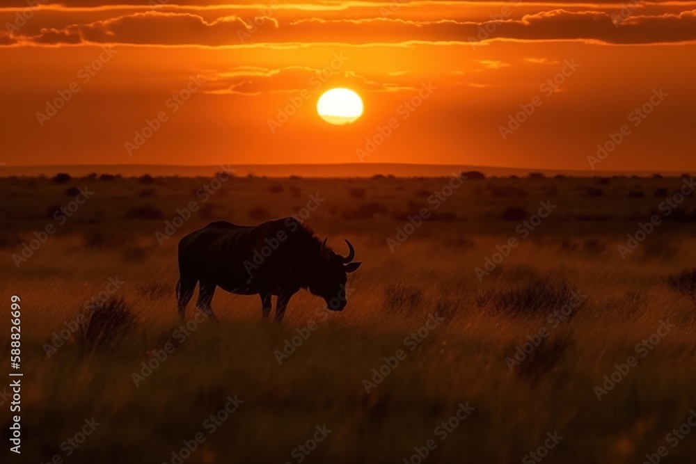 wild animal silhouette at sunset, generative ai wild animal silhouette at sunset, generative ai