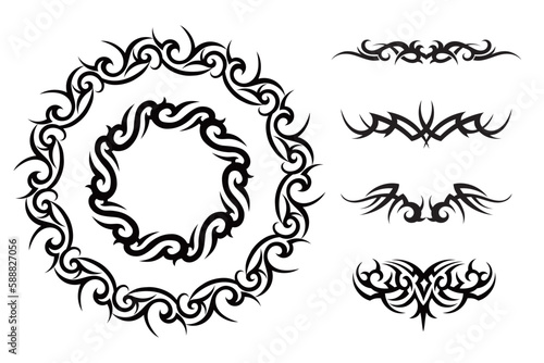 トライバルタトゥーサークルフレームデザインセット