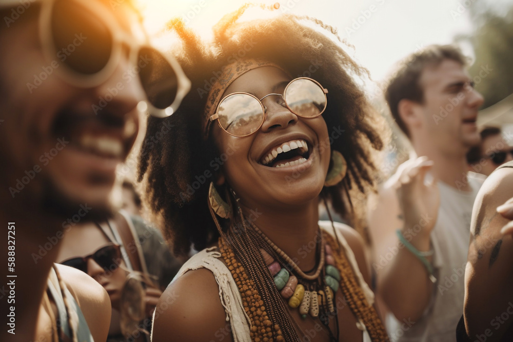 Group of friends have fun at the festival. Generative AI Group of friends have fun at the festival. Generative AI