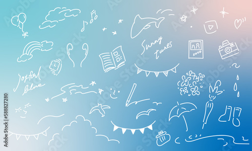 梅雨 春 初夏 爽やかな手描きイラストセット