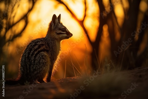 wild animal silhouette at sunset, generative ai photo
