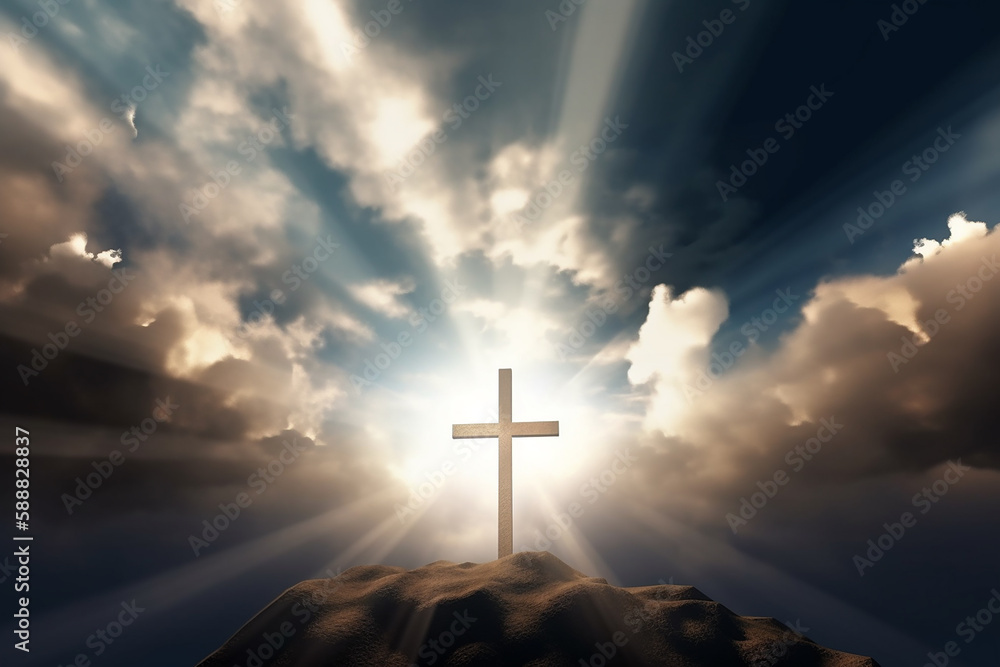 Ressurreição - Forma de Cruz de Luz nas Nuvens - Ressuscitado - Jesus Ascende ao Céu Cena