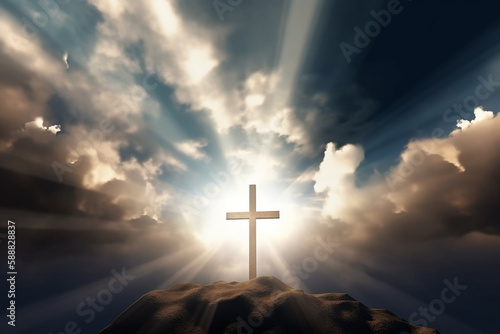 Ressurreição - Forma de Cruz de Luz nas Nuvens - Ressuscitado - Jesus Ascende ao Céu Cena © Alexandre