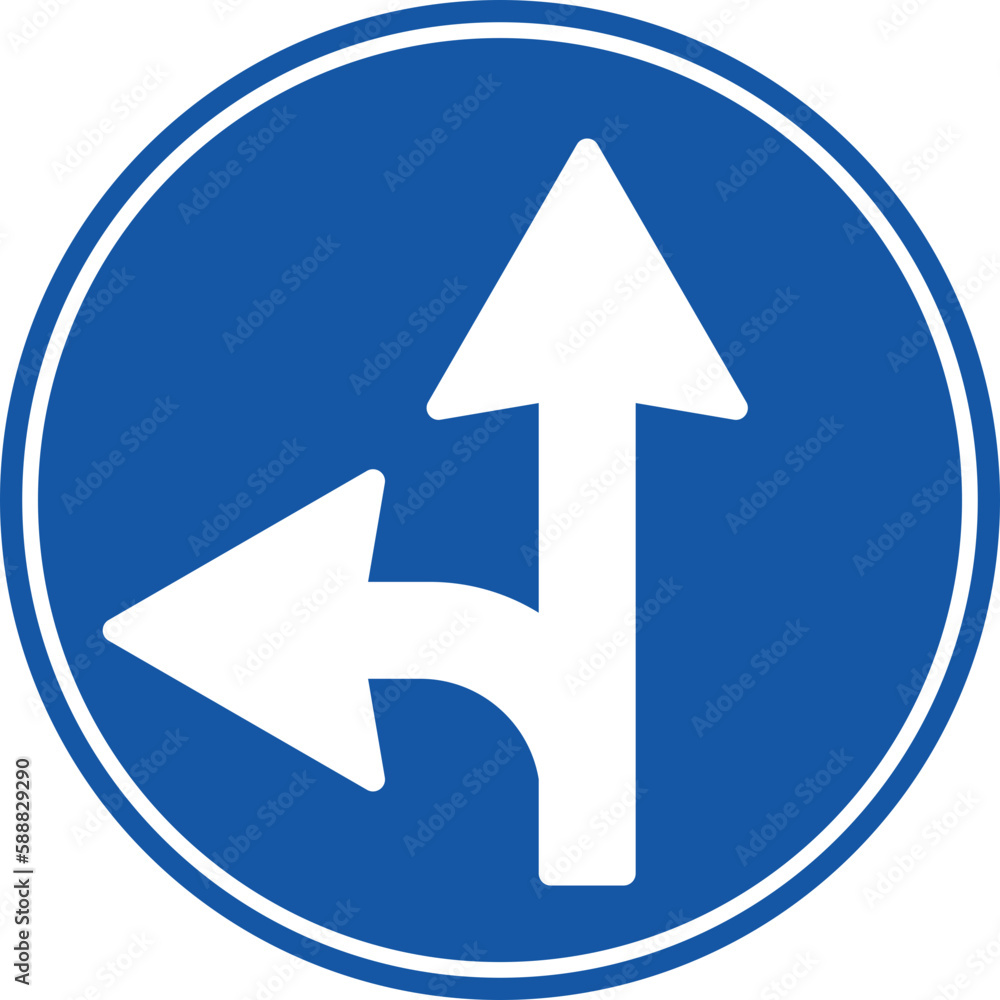 Driving Straight Ahead or Turning Left Mandatory (TT-35e), Traffic Sign Driving Straight Ahead or Turning Left Mandatory (TT-35e), Traffic Sign
