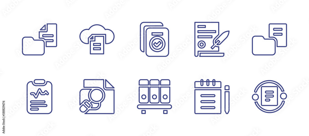 Documentation line icon set. Editable stroke. Vector illustration. Containing document, cloud, search, file.