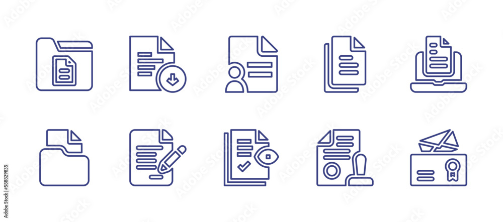 Documentation line icon set. Editable stroke. Vector illustration. Containing document, file, report, contract, audit, approve, official documents.