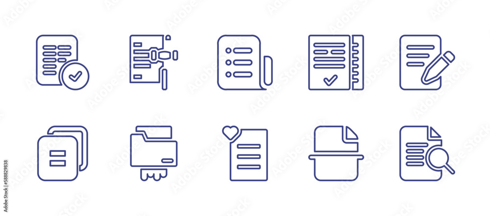 Documentation line icon set. Editable stroke. Vector illustration. Containing accept, legal document, document, writing, documents, file, preview.