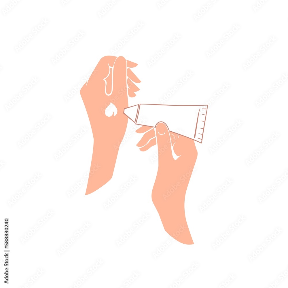 Woman smears hands with cream.Stock illustration isolated on white background. Woman smears hands with cream.Stock illustration isolated on white background.