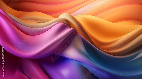 Wallpaper Mural 3D beautiful colorful gradient and Wavy Satin Background. Blue, pink and orange colors. Torontodigital.ca