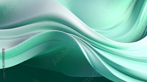 Abstract 3D beautiful water green and white gradient and Wavy Satin Background