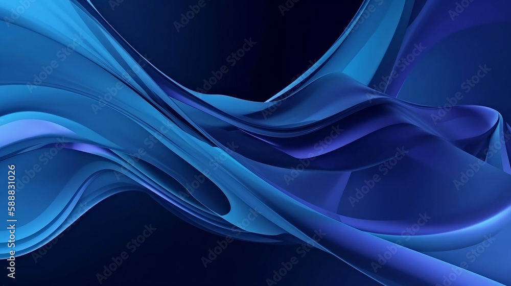 Fototapeta premium Beautiful wavy fluid wallpaper. Light blue color on dark blue background.