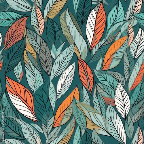 Create a fresh and modern look with this seamless pattern featuring abstract leaves. Perfect for a variety of design projects. AI Generation