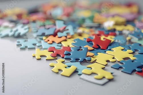 Illustration of colorful puzzle pieces, creativity concept. Generative AI