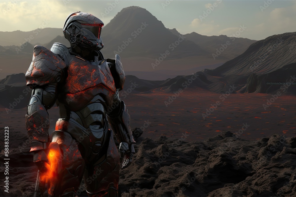 Landscape with lava monster and molten rock, volcanic landscape. Generative AI Landscape with lava monster and molten rock, volcanic landscape. Generative AI