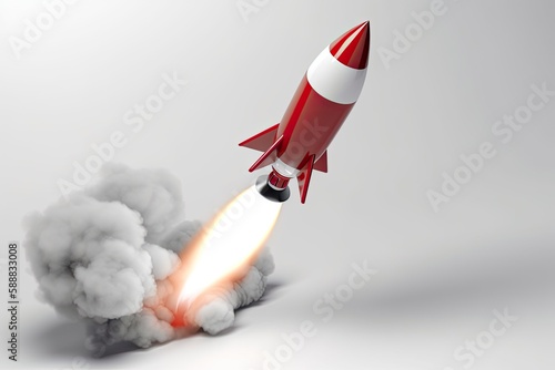 Rocket illustration, business and startup concept, white background. Generative AI