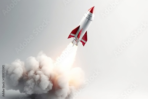 Rocket illustration, business and startup concept, white background. Generative AI