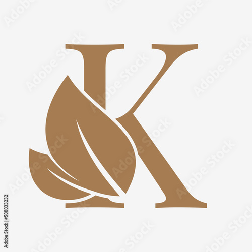 letter K with leaf decoration initial luxury vector logo design