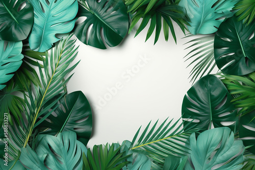 Quadro elegante tropical organizado a partir de folhas exóticas de esmeralda