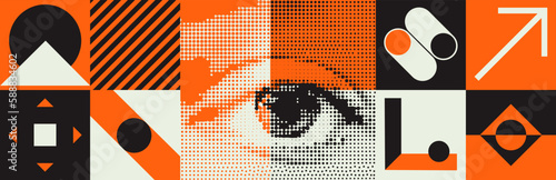 Deconstructed postmodern illustrations feature vector abstract symbols with bold geometric shapes. They are ideal for a variety of uses, such as web backgrounds, poster design and cover art.