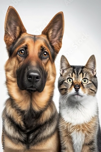 Cat and dog  portrait of pets  Ai generated 