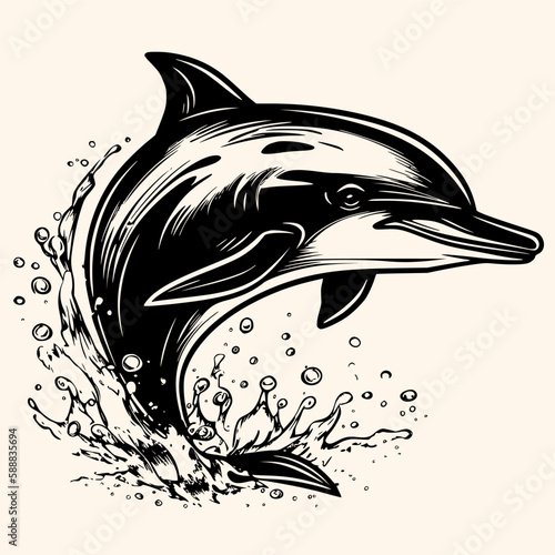 Dolphin vector for logo or icon, drawing Elegant minimalist style,abstract style Illustration