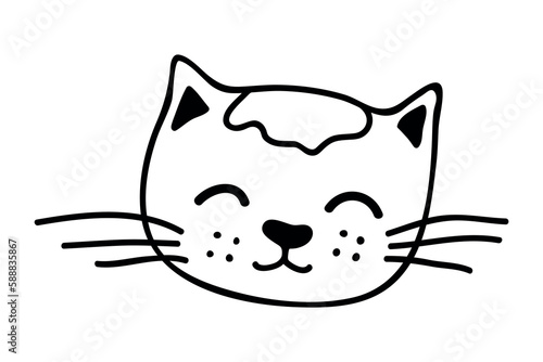 Hand drawn cat muzzle clipart. Cute pet face doodle