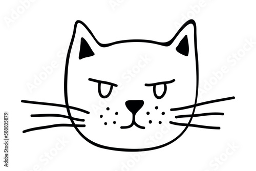 Hand drawn cat muzzle clipart. Cute pet face doodle