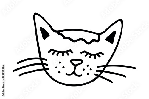 Hand drawn cat muzzle clipart. Cute pet face doodle