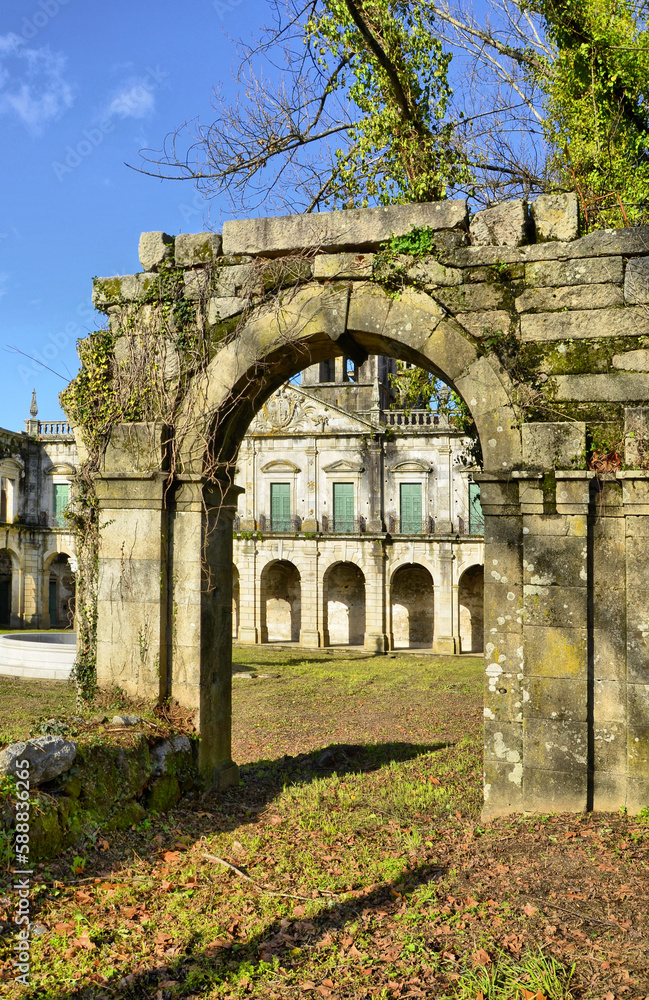 Ruined cloister of the monastery of Pombeiro in Felgueiras, Portugal
