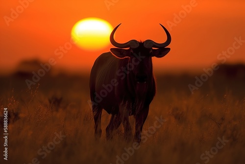 wild animal silhouette at sunset  generative ai