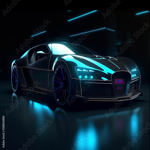 Cyberpunk Sports Car Racing Through the Neon Night