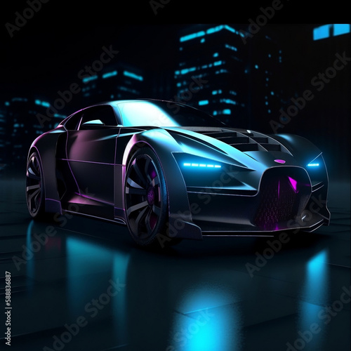 Cyberpunk Sports Car Racing Through the Neon Night © Juppy