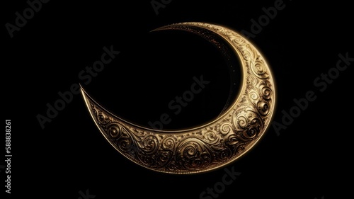 Moon Crescent Eid symbol White Sculpture icon logo illustration. Generative ai