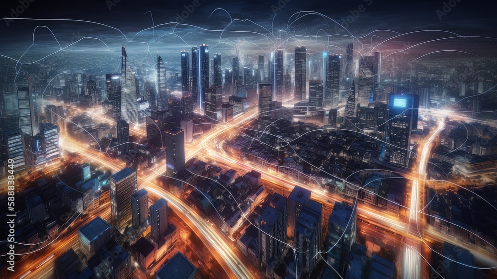 Fototapeta premium Smart city and communication network concept. Generative Ai