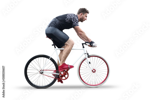 Cyclist riding a single speed bicycle - isolated from background
