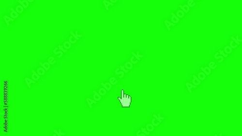 Pointer hand cursor clicking. Hand cursor, green screen background. Computer mouse click gesture with spark. Chroma key