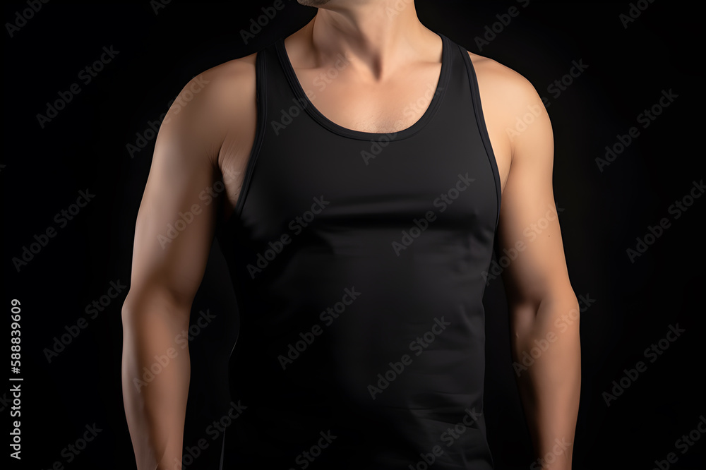 Naklejka premium Generative AI. Blank Black Tank top Mock up on Male Model: Showcase Your Designs in Style