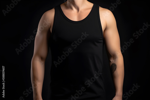 Generative AI. Blank Black Tank top Mock up on Male Model: Showcase Your Designs in Style © photobuay