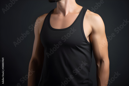 Generative AI. Blank Black Tank top Mock up on Male Model: Showcase Your Designs in Style © photobuay