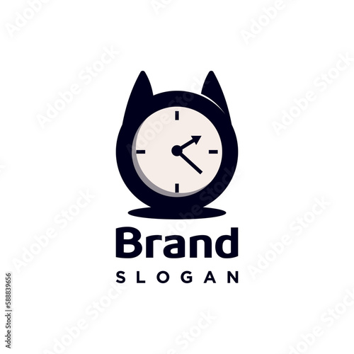 Time cat alarm clock shape logo icon design. Cute creative pet toy accessories vector illustration