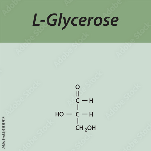 Straight chain form chemical structure of L-Glycerose sugar. Scientific vector illustration on green background.