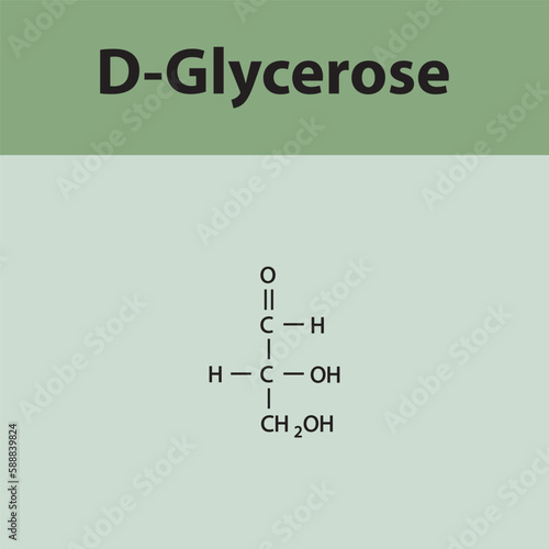Straight chain form chemical structure of D-Glycerose sugar. Scientific vector illustration on green background.