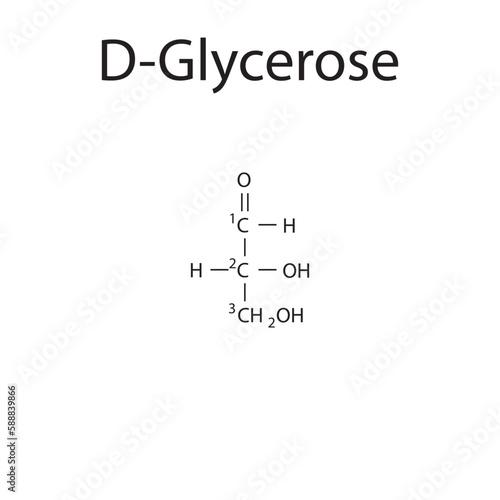 Straight chain form chemical structure of D-Glycerose sugar. Scientific vector illustration on white background, with carbon numbering.