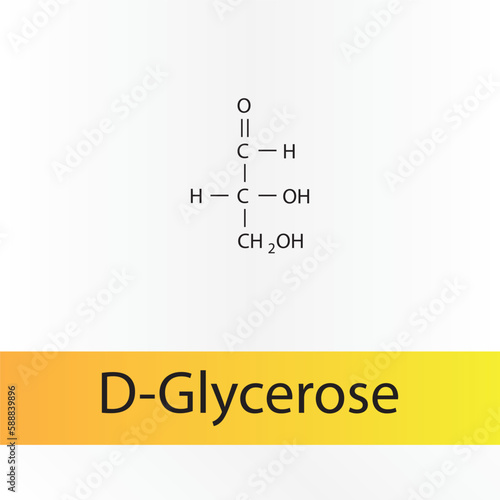 Straight chain form chemical structure of D-Glycerose sugar. Scientific vector illustration on white and orange background.