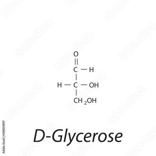 Straight chain form chemical structure of D-Glycerose sugar. Scientific vector illustration on white background.