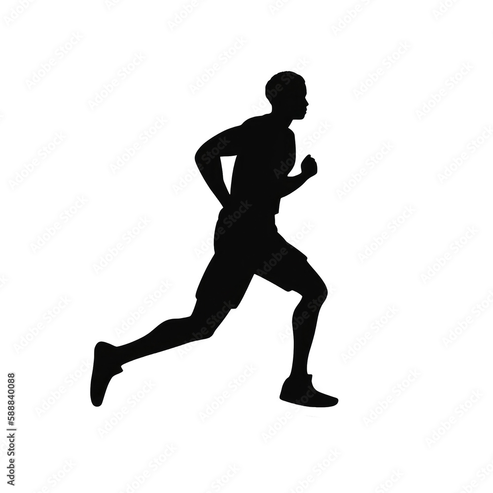 Man running sprinting silhouette flat isolated on transparent png background. Generative ai