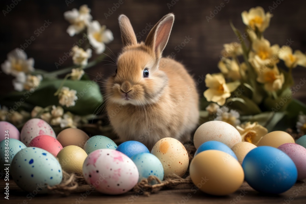 Easter Bunny and His Rainbow of Eggs Bring a Festive Atmosphere Easter Bunny and His Rainbow of Eggs Bring a Festive Atmosphere