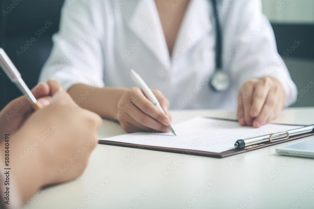 Doctor office desk, work place of physician. generative AI Doctor office desk, work place of physician. generative AI