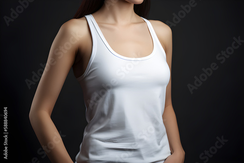 Generative AI. Blank white Tank top Mock up on Female Model: Showcase Your Designs in Style