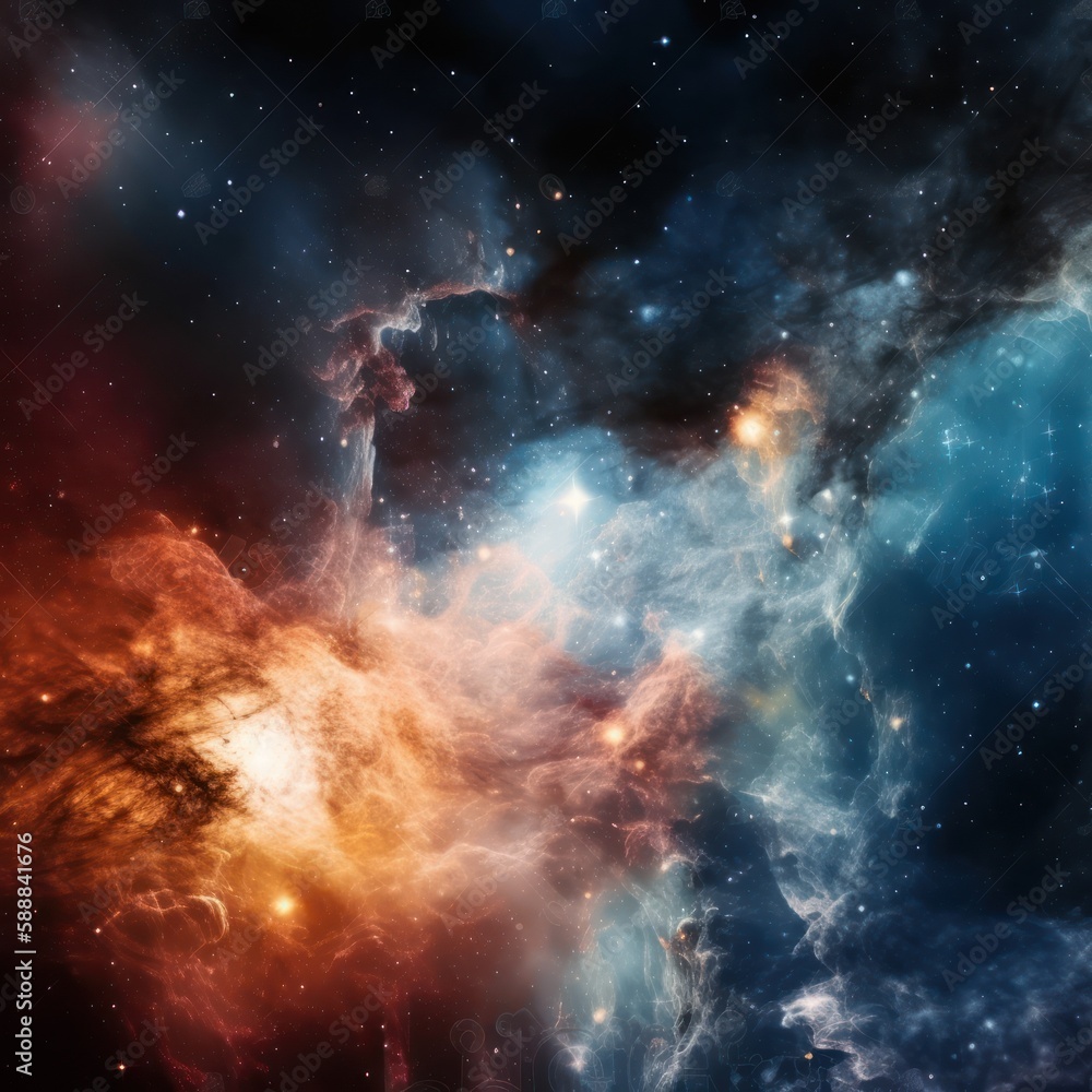 Galaxy in outer space. Nebula night starry sky in rainbow colors. Multicolor celestial dust background. Generative AI Galaxy in outer space. Nebula night starry sky in rainbow colors. Multicolor celestial dust background. Generative AI
